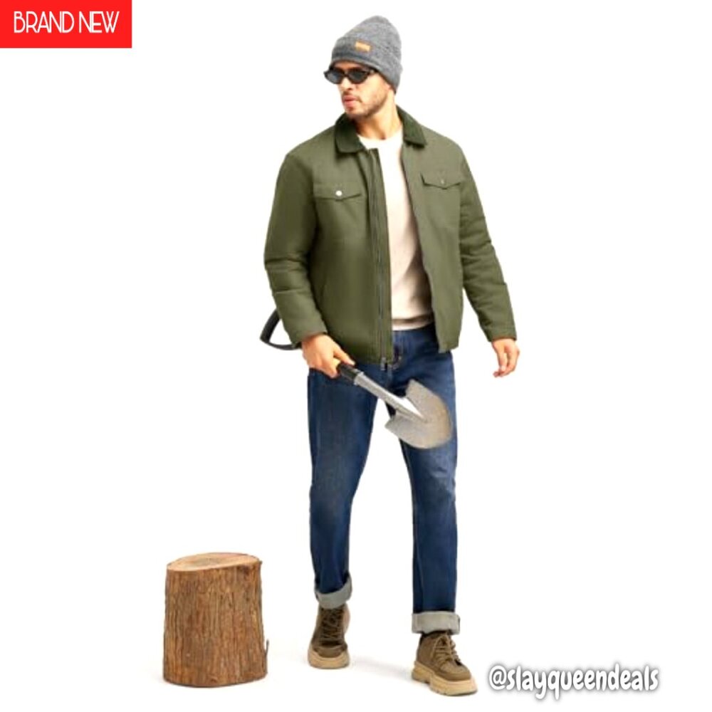 Men's Heavyweight Sherpa-Lined Work Jacket, 5 Pockets, Full Zip, Cotton - Picture 3 of 8